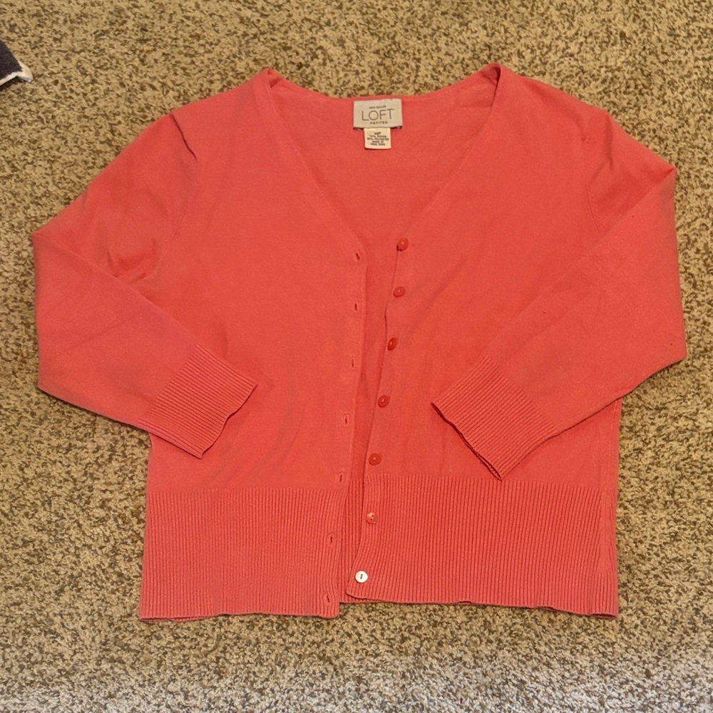 LOFT Bright Coral Button-Up Cardigan - size MP - Spring/Easter